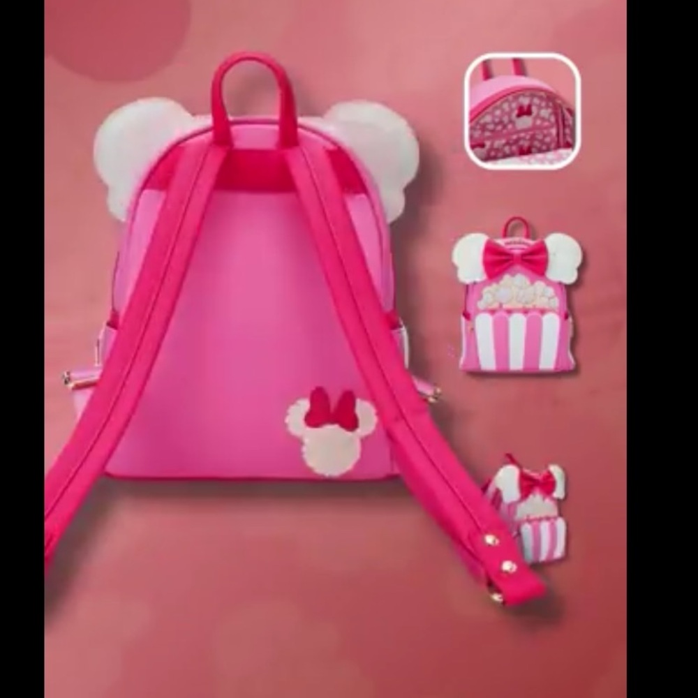 Pink and White Mini Backpack with Bow and Stripes - Picture 4 of 9